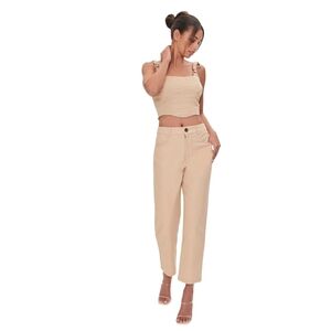 Forever 21 High-Rise Wide Leg Ankle Cut Canvas Pants in Khaki.